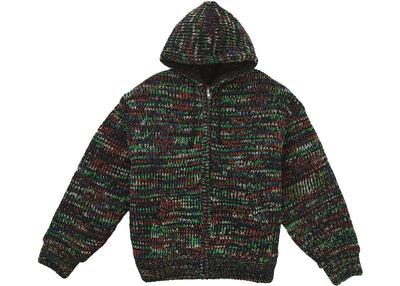 Supreme Faux Shearling Lined Zip Up Hooded Sweater Green Melange