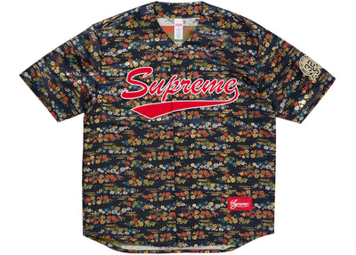 Supreme Floral Jacquard Baseball Jersey Navy