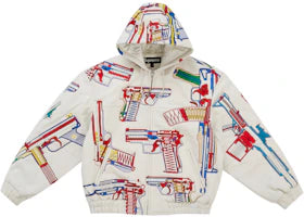 Supreme Guns Embroidered Hooded Leather Jacket White