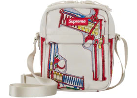 Supreme Guns Embroidered Leather Shoulder Bag White