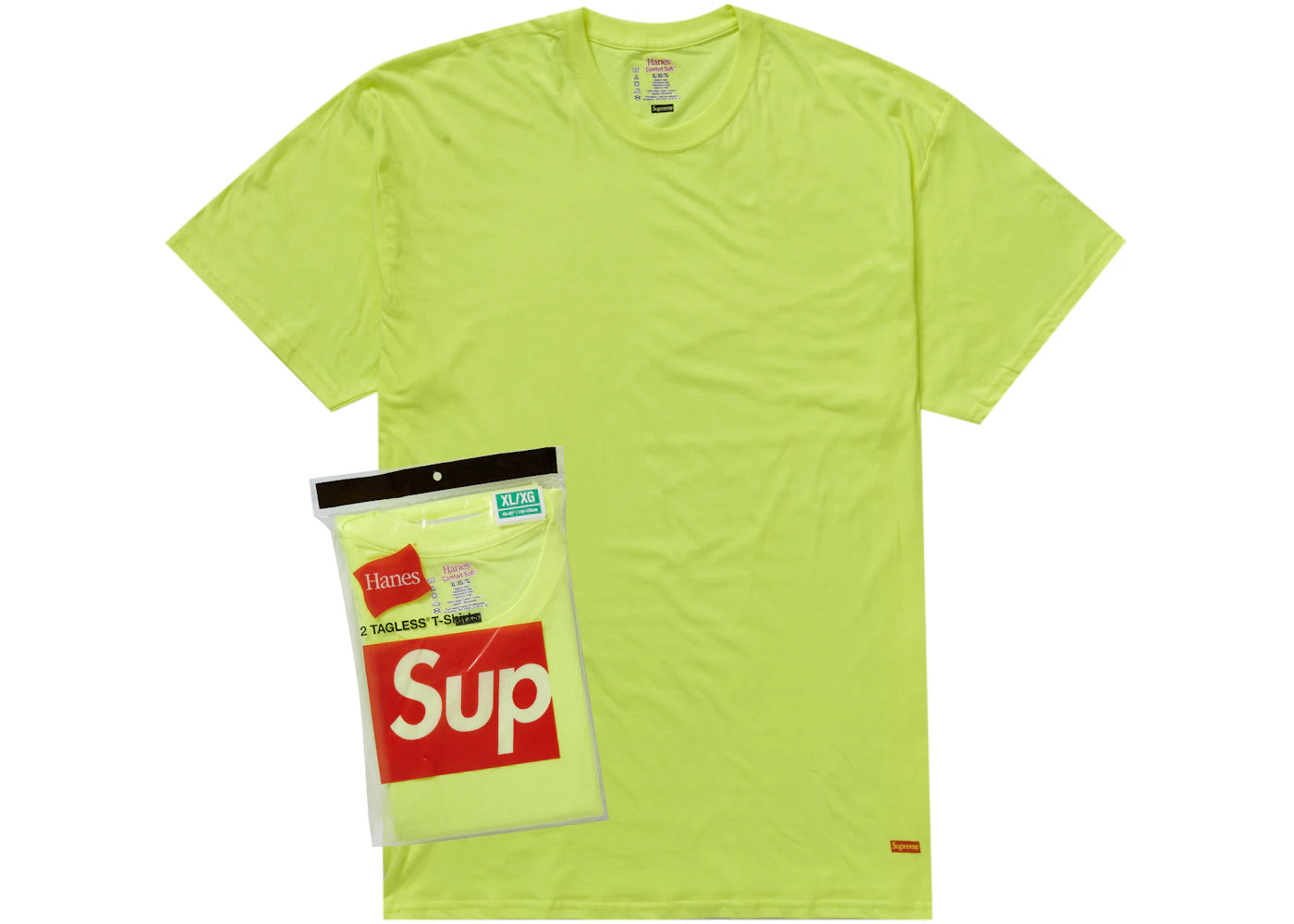 Supreme Hanes Tagless Tees (2 Pack) Flourescent Yellow