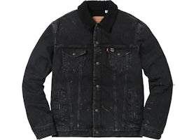 Supreme Levi's Bleached Sherpa Trucker Jacket Black