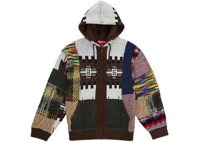 Supreme Patchwork Zip Up Hooded Sweater Brown