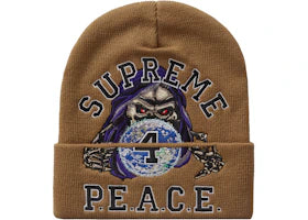 Supreme Peace Embroidered Beanie Tan