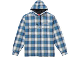 Supreme Quilted Hooded Plaid Shirt Blue
