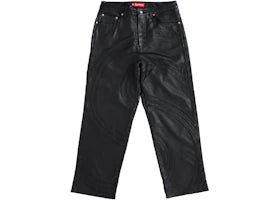 Supreme S Logo Leather Baggy 5-Pocket Jean Black