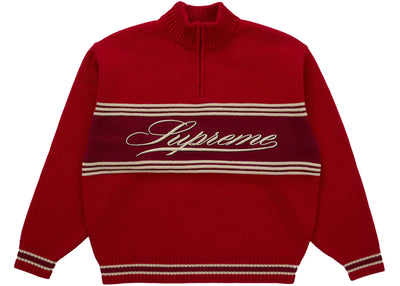 Supreme Script Stripe Half Zip Sweater Red