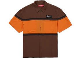 Supreme Silk Zip Up S/S Shirt Brown