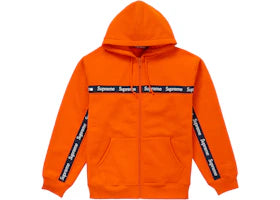 Supreme Text Stripe Zip Up Hooded Sweatshirt Orange