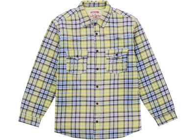 Supreme True Religion Quilted Lined Plaid Flannel Shirt Yellow