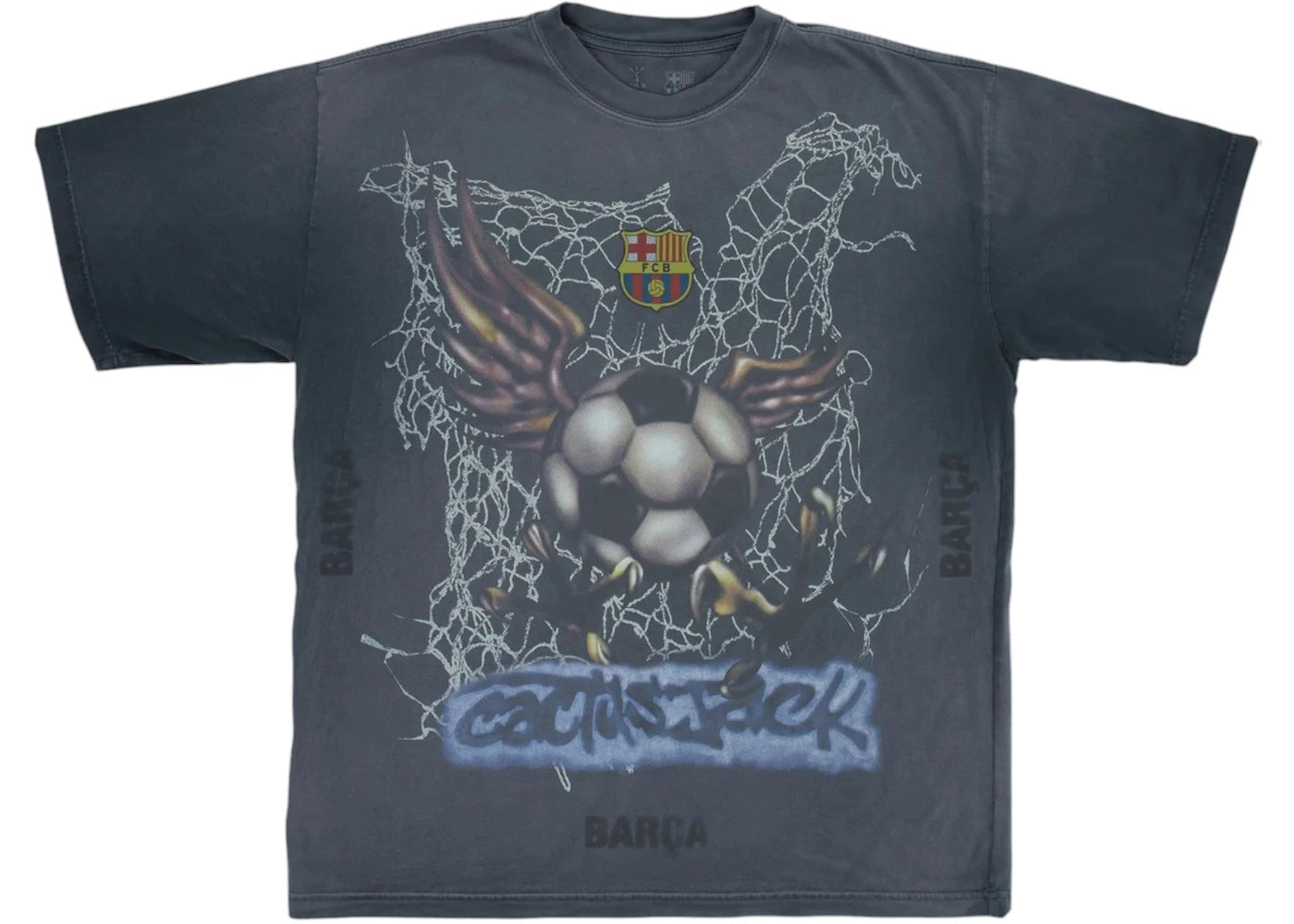 Travis Scott x FC Barcelona Washed Spray Logo T-Shirt Schwarz