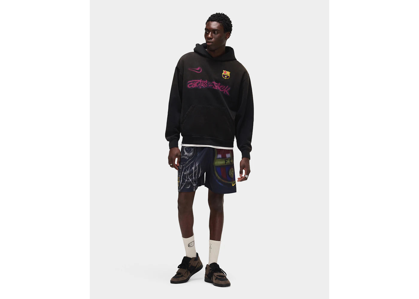 Travis Scott x Nike x FC Barcelona Spray Logo Hoodie Schwarz