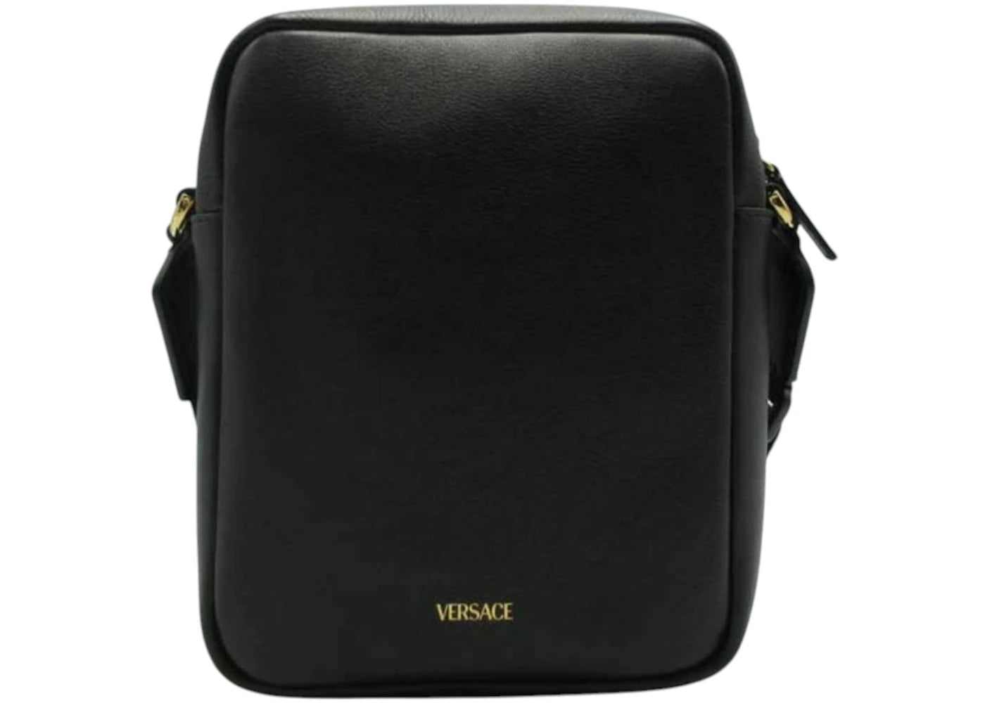 Versace Umhängetasche aus Leder mit Barockmuster, Schwarz/Gelb