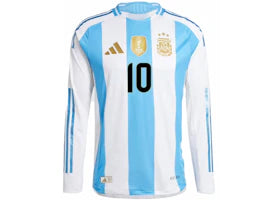 adidas Argentina 24 Long Sleeve Messi Home Authentic Jersey White/Blue Burst