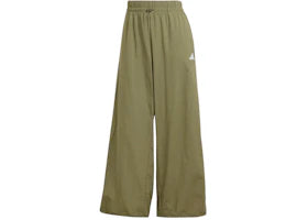 adidas Women's Essentials 3-Stripes Lifestyle Woven Parachute Tracksuit Bottoms Olive Strata/White