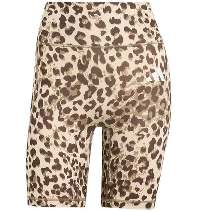 adidas Women's Optime Essentials Workout Leopard Short Leggings Crystal Linen/Khaki Six/Dark Brown