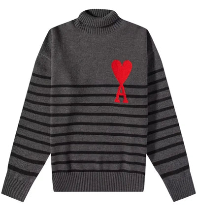 Ami Paris Oversize Stand-Up Collar Striped Sweater Grey/Black