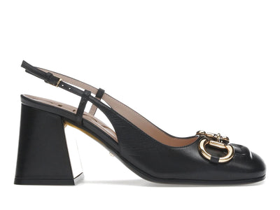 Gucci Horsebit 75mm Heeled Slingback Black Leather