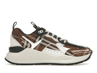 Burberry Vintage Check Cotton and Leather Sneakers Dark Birch Brown White