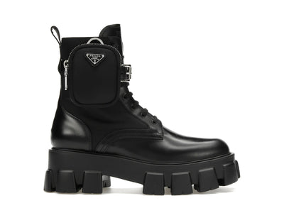Prada Monolith 55mm Pouch Ankle Boots Black Leather