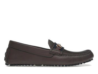 Gucci Ayrton Webbing-Trimmed Horsebit Leather Driver Loafers Brown