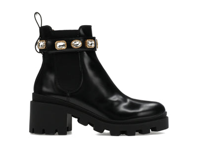 Gucci Crystal Belt 60mm Ankle Boot Black Leather