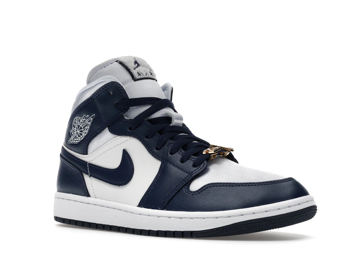Jordan 1 Mid Football Grau Weiß Mitternachtsblau (Damen)
