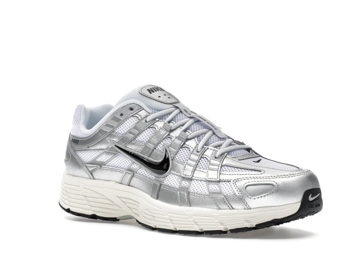 Nike P-6000 Weiß Metallic Silber Flach Silber Schwarz