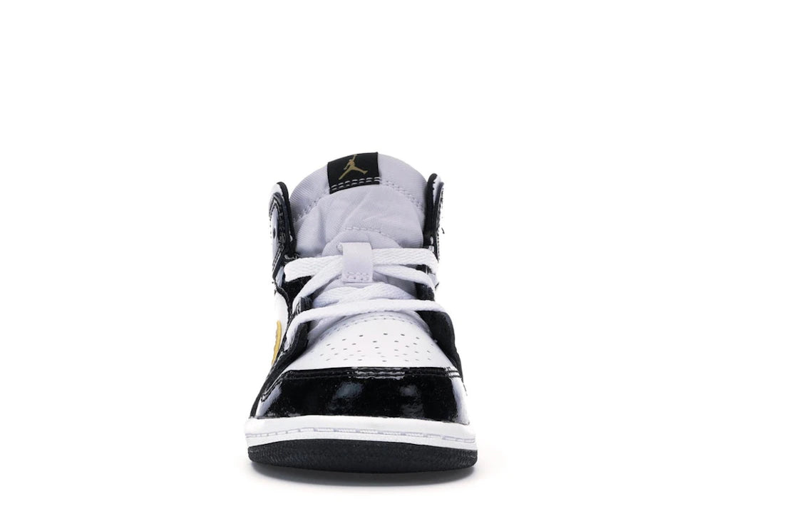 Jordan 1 Mid Patent Schwarz Weiß Gold (TD)