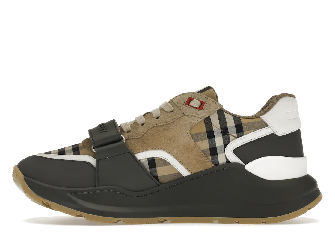 Burberry Ramsey Vintage Check Suede Leather Sneakers Grey Archive Beige