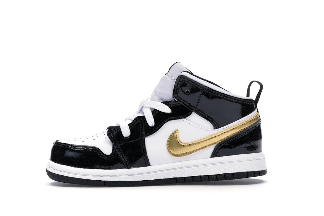 Jordan 1 Mid Patent Schwarz Weiß Gold (TD)