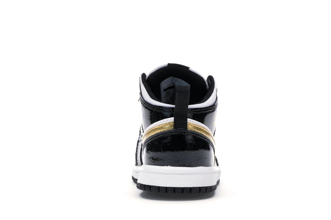 Jordan 1 Mid Patent Schwarz Weiß Gold (TD)