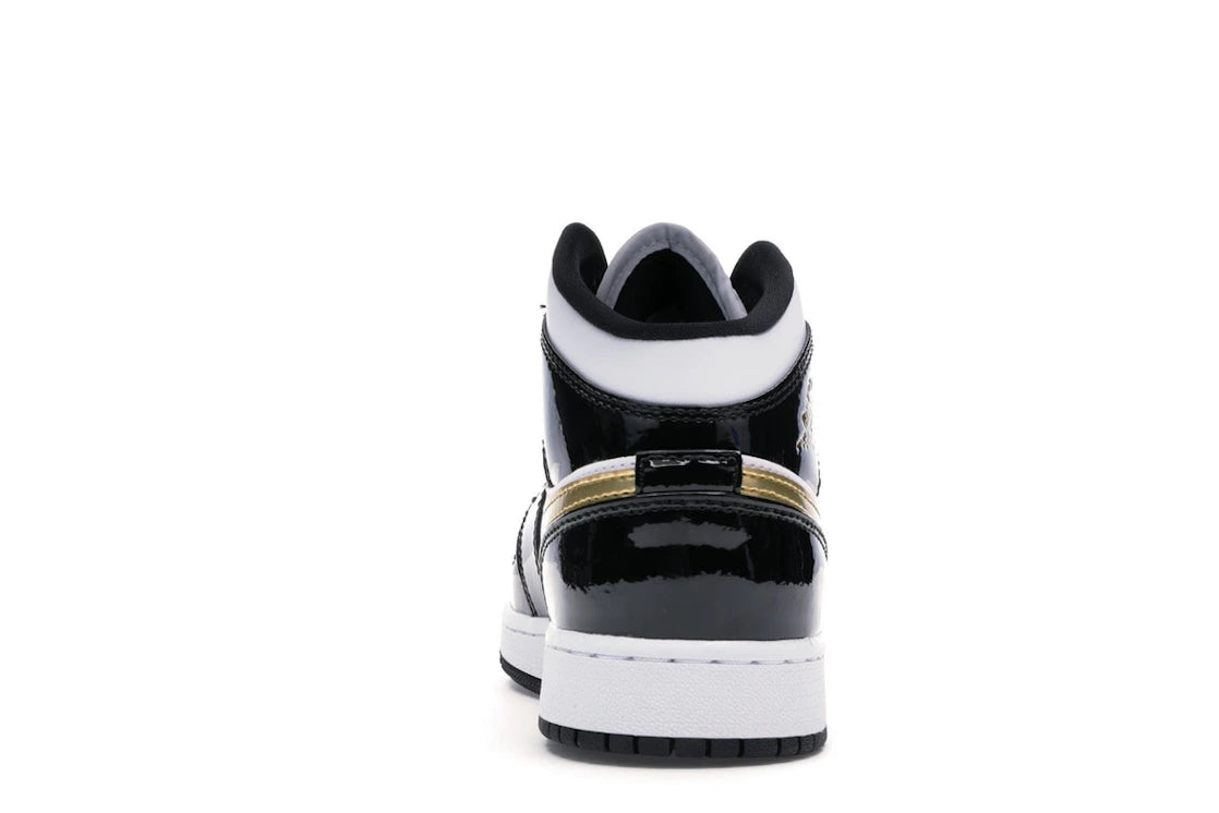Jordan 1 Mid Patent Schwarz Weiß Gold (GS)