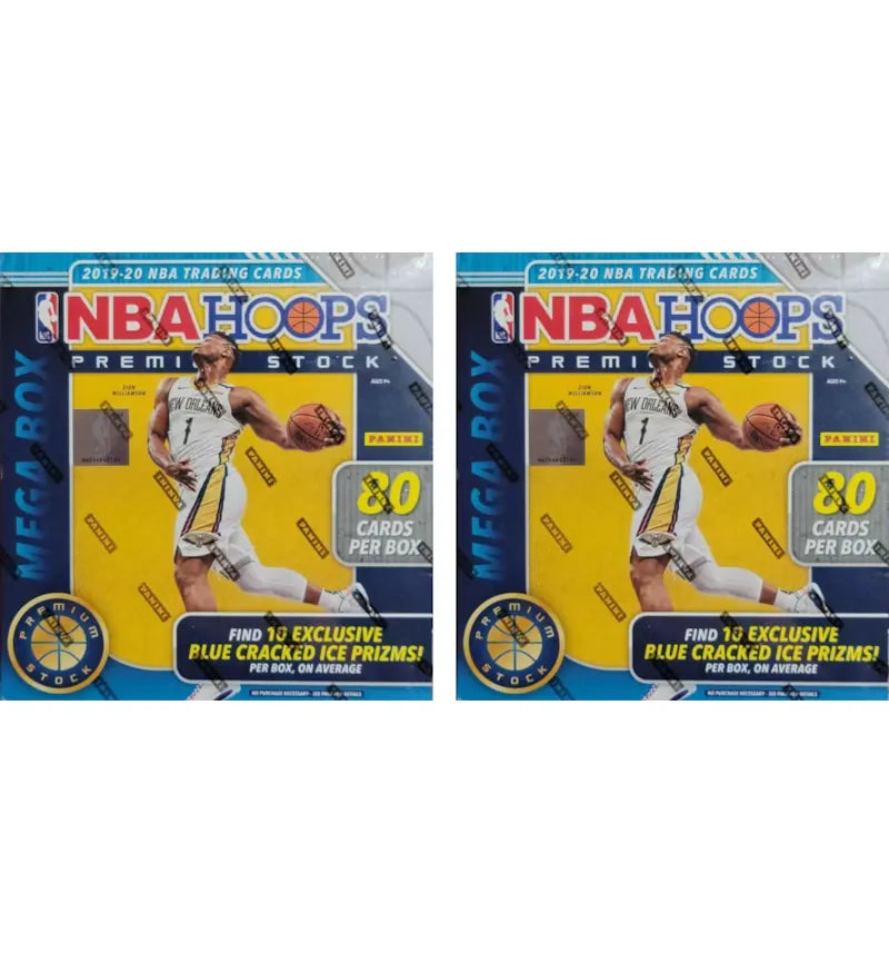 2019-20 Panini NBA Hoops Premium Stock Basketball 80 Ct. Mega Box (Blue Cracked Ice) 2x Lot - vue 360