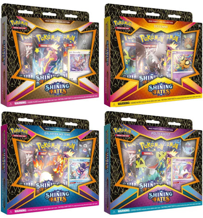 Pokémon TCG Sword & Shield Shining Fates Mad Party Pin Collection 4X Lot Bunnelby/Dedenne/Galarian Mr. Rime/Polteageist -...