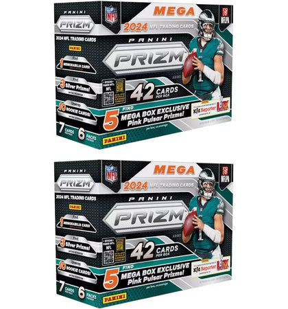 2024 Panini Prizm NFL Mega Box (Pink Pulsar Prizms) 2x Lot - authentic Panini product