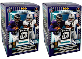 2025 Panini Optic Donruss Football NFL (Purple Shock Parallells) Blaster Box 2x Lot - vue 360