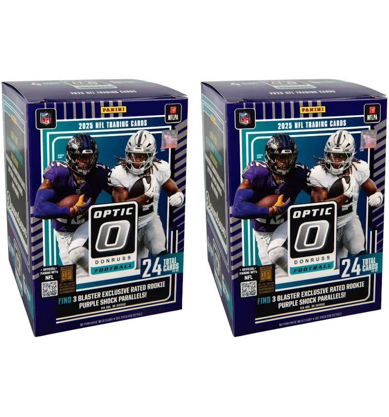 2025 Panini Optic Donruss Football NFL (Purple Shock Parallells) Blaster Box 2x Lot - vue 360