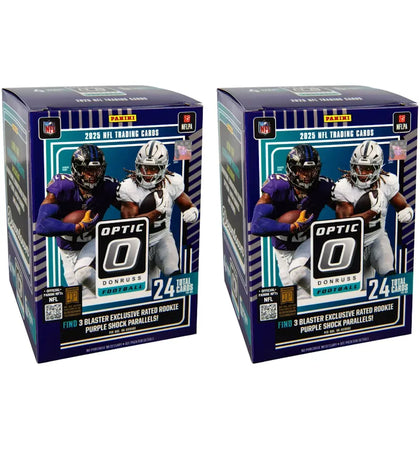2025 Panini Optic Donruss Football NFL (Purple Shock Parallells) Blaster Box 2x Lot - authentic Panini product