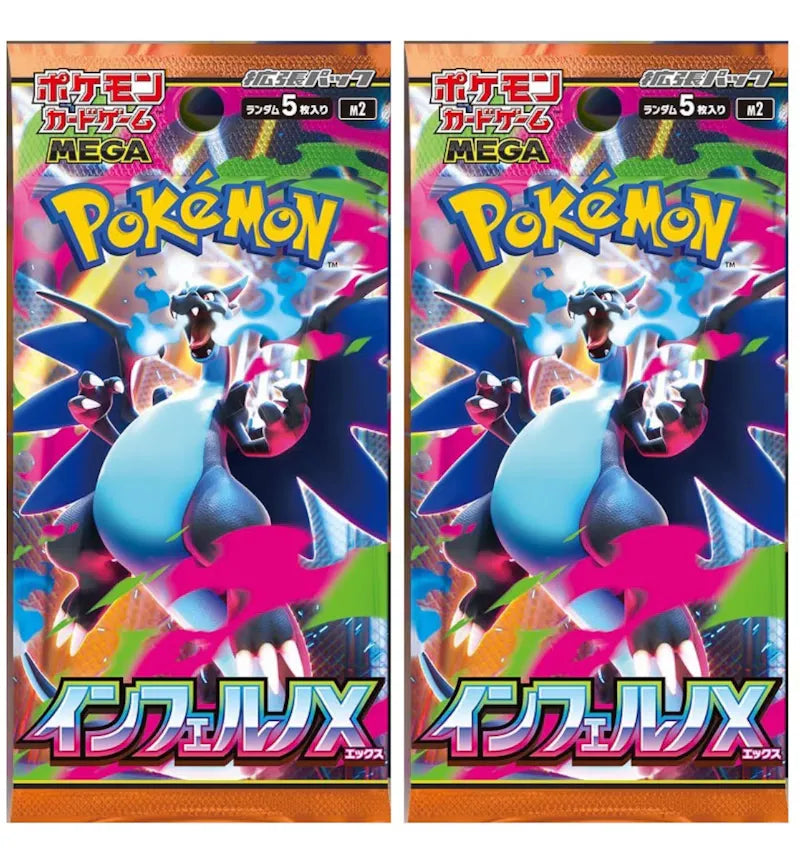 2025 Pokémon Mega Evolution Inferno Ex Mega Charizard X M2  Booster Pack (Japanese) 2x Lot - vue 360