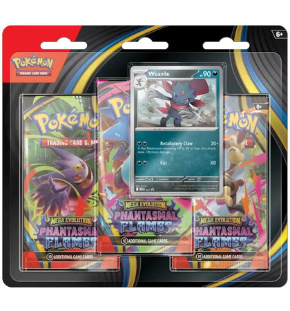 2025 Pokémon Mega Evolution Phantasmal Flames Weavile 3Pk Booster Blister - authentic Pokemon product