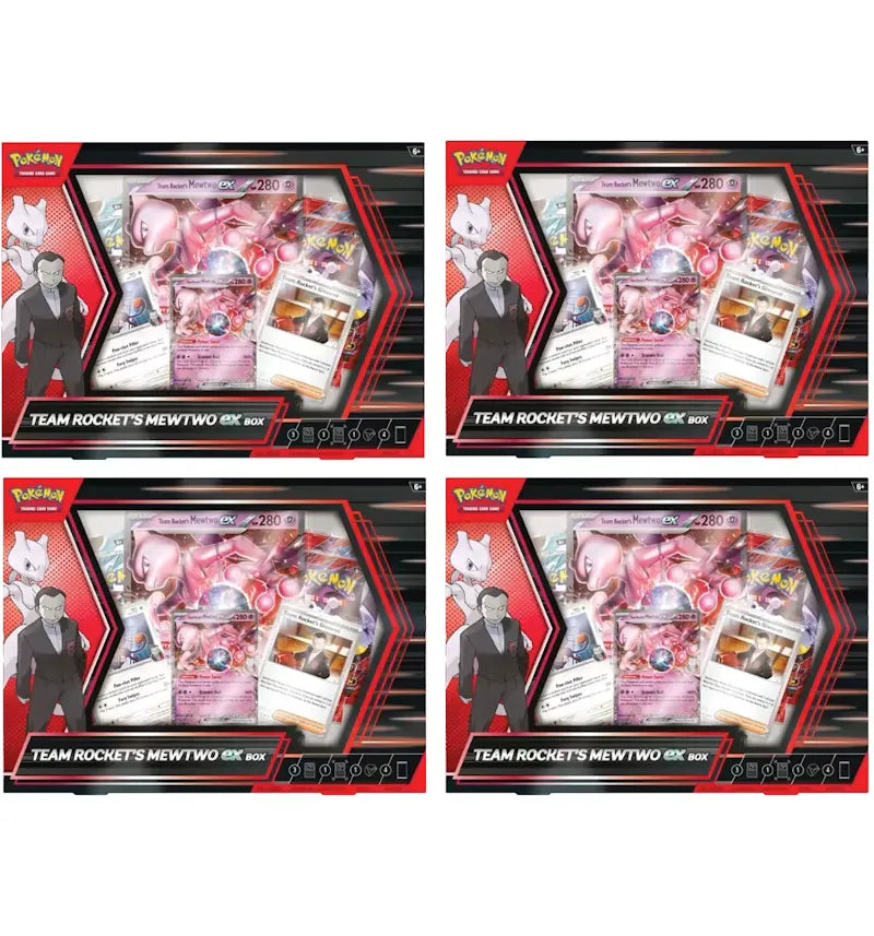 2025 Pokémon Scarlet & Violet Destined Rivals Team Rocket's Mewtwo EX Box 4x Lot - vue 360