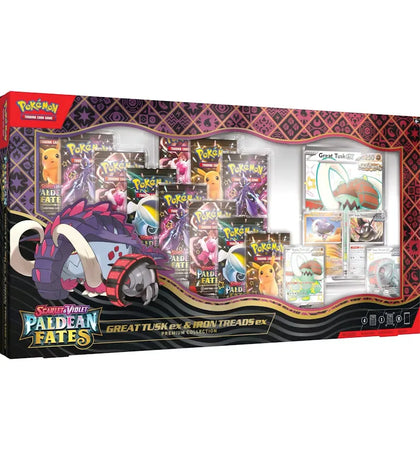 2025 Pokémon Scarlet & Violet Paldean Fates Great Tusk ex & Iron Treads ex Premium Collection Box - authentic Pokemon product