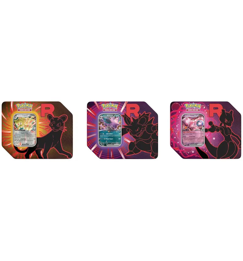 2025 Pokémon Team Rocket Mewtwo Ex/Persian Ex/Nidoking Ex Tin Case Set (US - vue 360