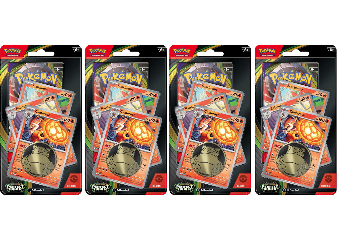 2026 Pokémon Mega Evolution Perfect Order Cinderace Raboot Scorbunny Premium Checklane Pack 4x Lot - vue 360