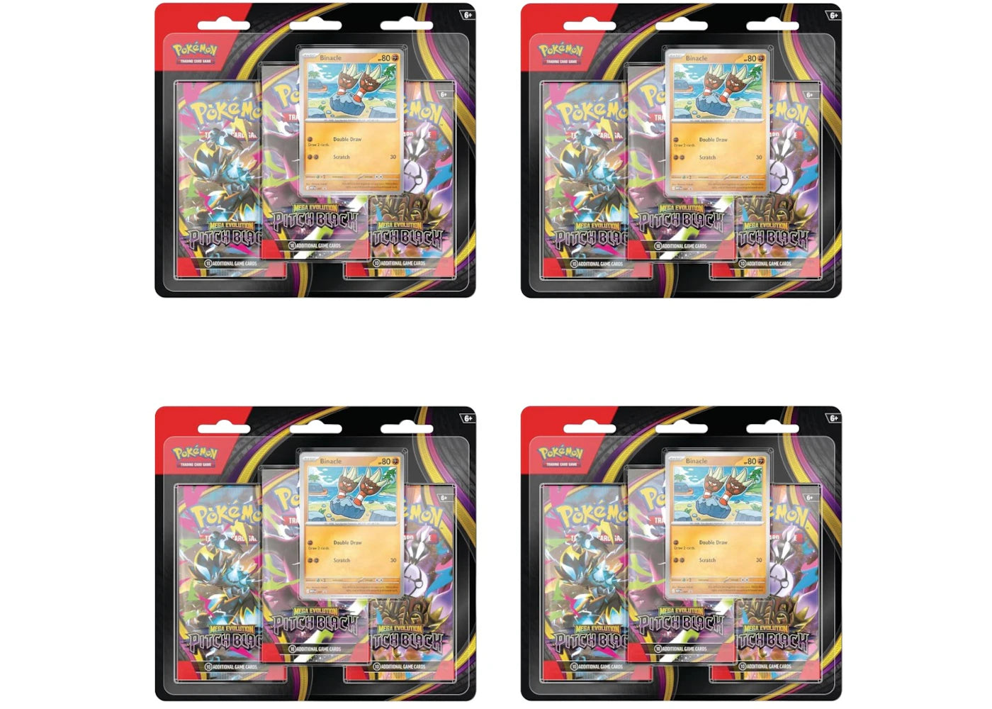 2026 Pokémon Mega Evolution Pitch Black 3 Pack Blister 4x Lot - vue 360