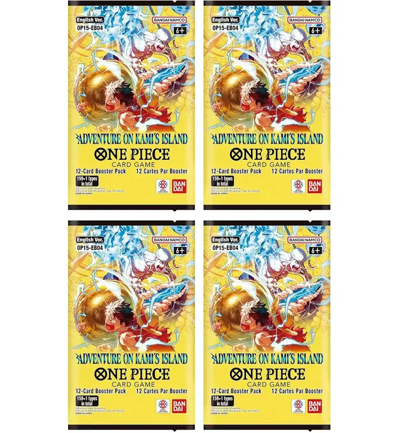 2026 Bandai One Piece Card Game Adventure on KAMI's Island OP-15 Booster Pack 4x Lot - vue 360