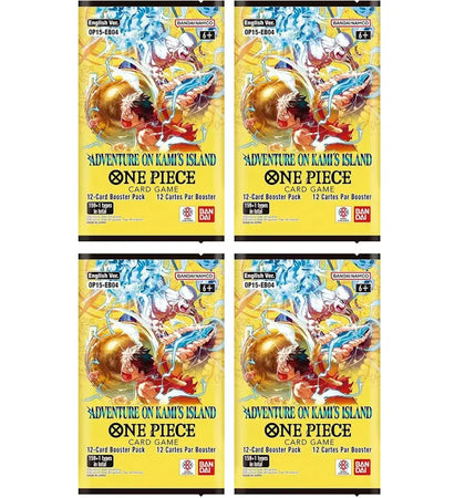 2026 Bandai One Piece Card Game Adventure on KAMI's Island OP-15 Booster Pack 4x Lot - authentic Bandai product