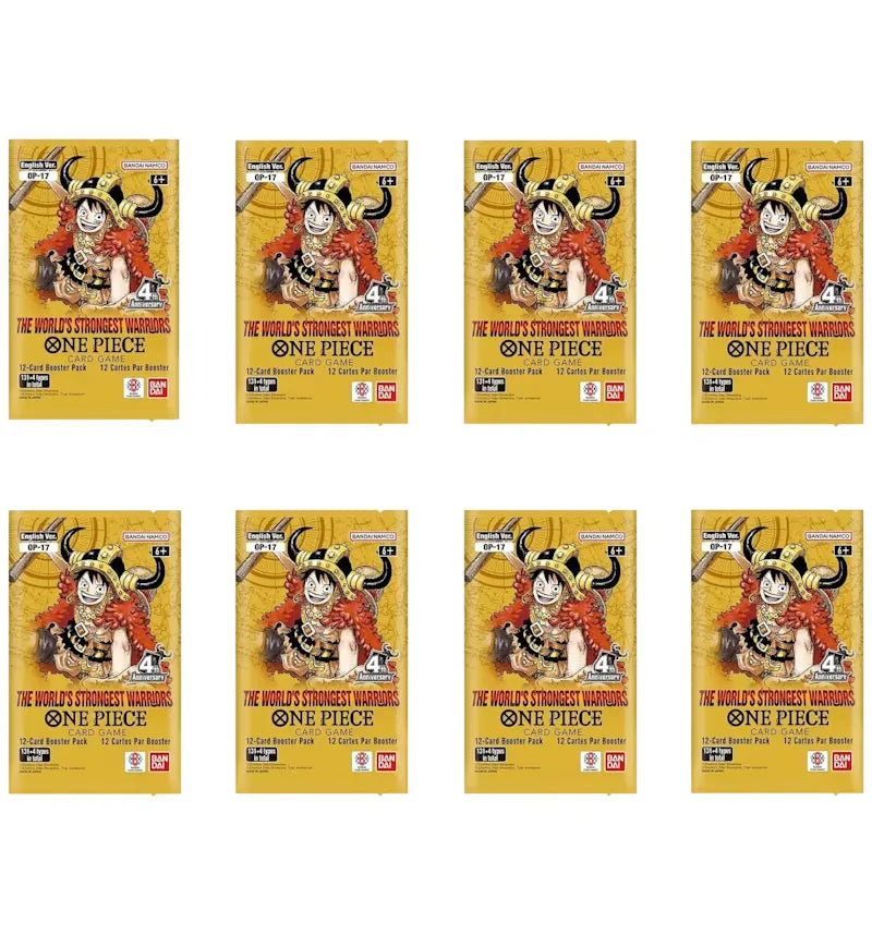 2026 Bandai One Piece Card Game The Worlds Strongest Warriors (OP-17) Booster Pack 8x Lot - vue 360