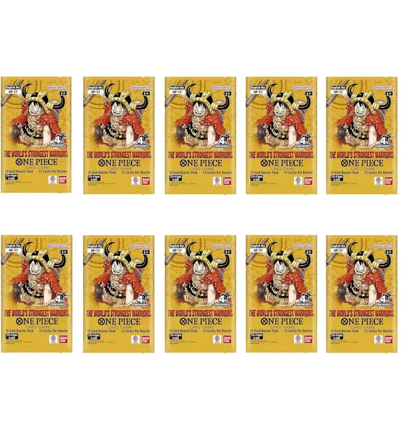 2026 Bandai One Piece Card Game The Worlds Strongest Warriors (OP-17) Booster Pack 10x Lot - vue 360